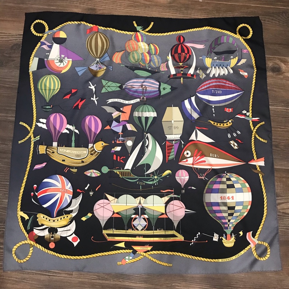 Hermès hot air balloon squad silk scarf